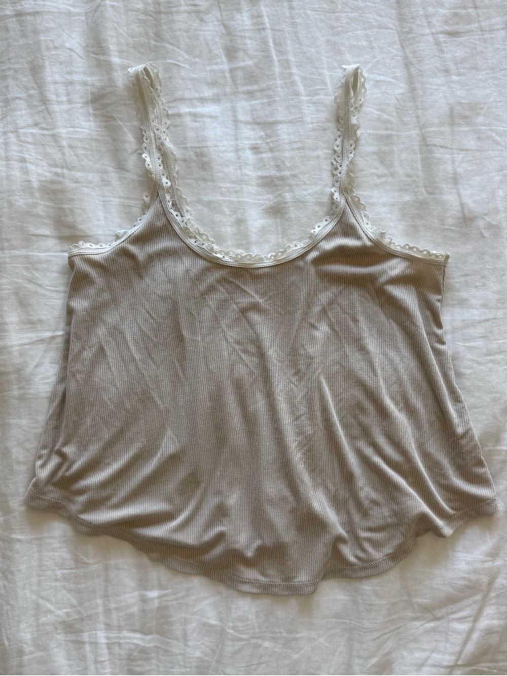 Victoria's Secret Cream Ribbed Lace-Trim Camisole